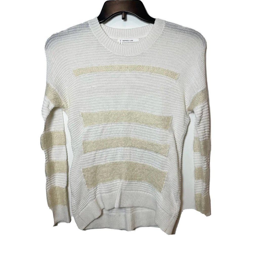 Derek Lam Womens Mohair‎ Wool Pullover Sweater Beige 10 L Ribbed Knit Crew Neck